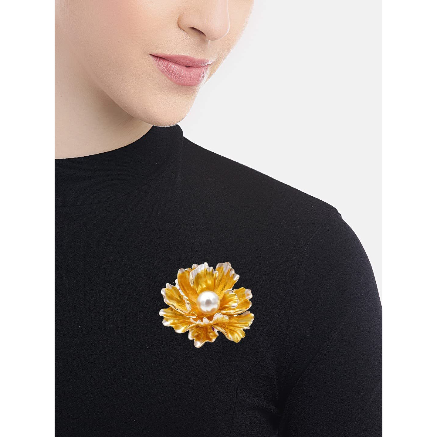 YouBella Jewellery Latest Stylish Crystal Unisex Floral Brooch for Wedding/Party for Women/Girls/Men (Yellow)