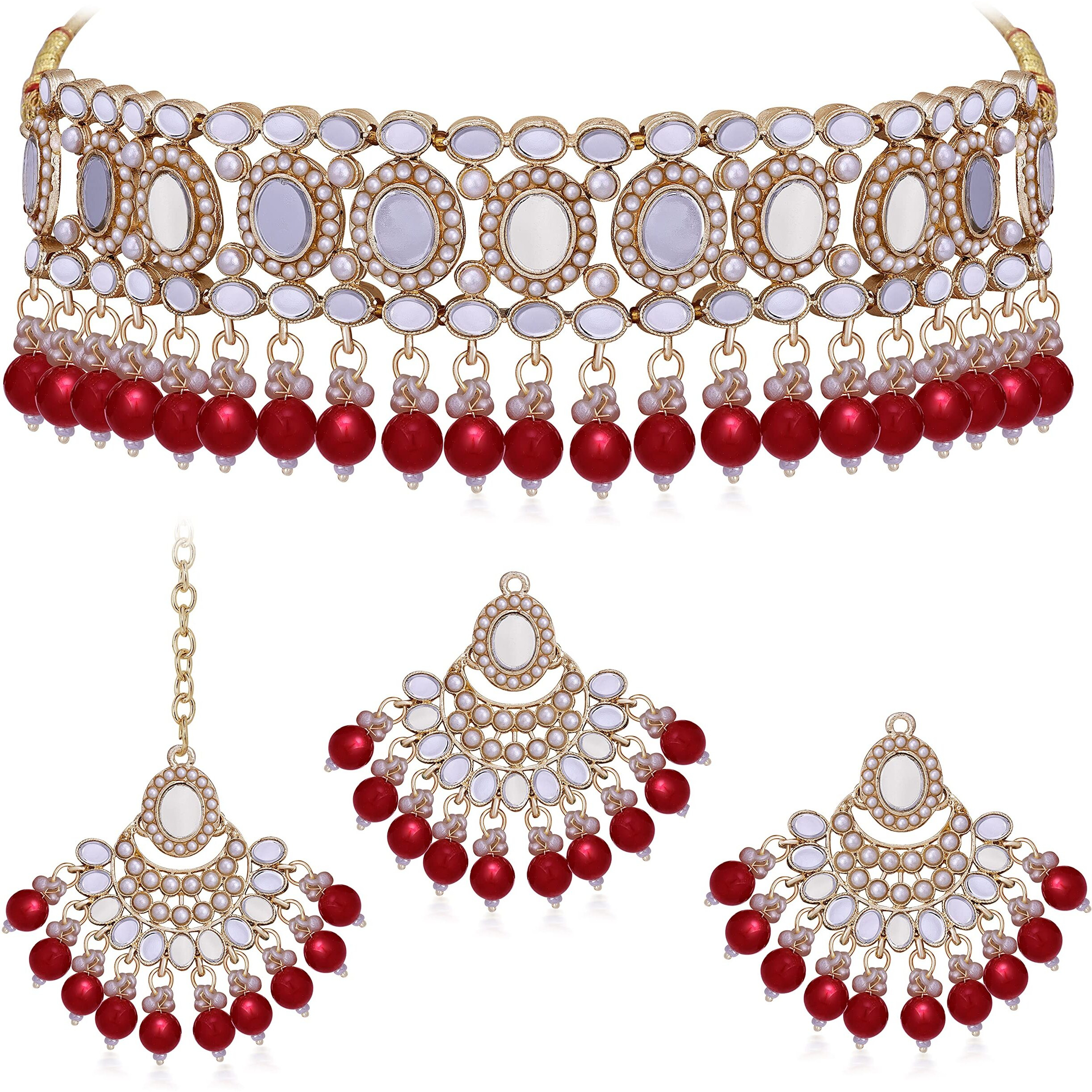 Sukkhi Classy Choker Necklace Earring Jewellery Set With Maangtikka Jewellery Set For Women
