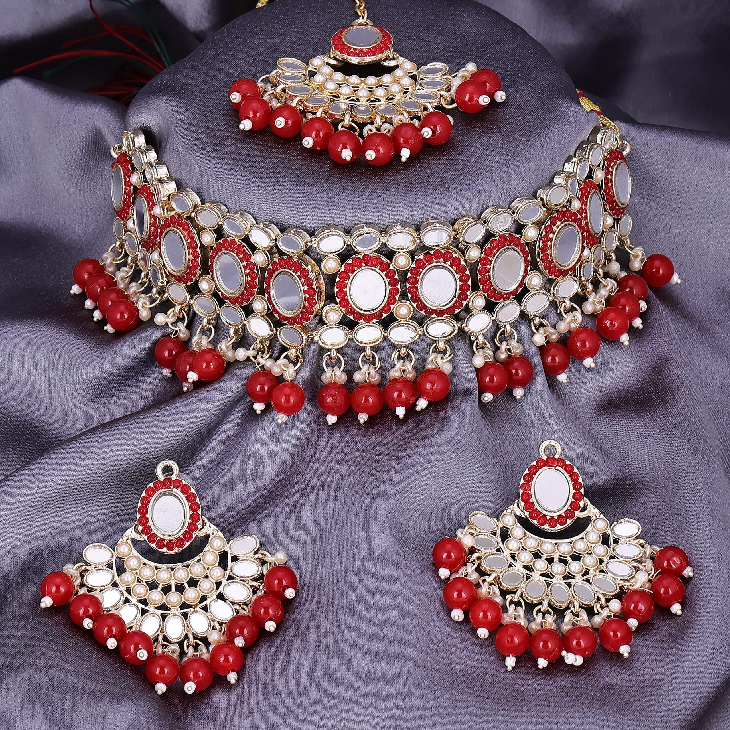 Sukkhi Classy Choker Necklace Earring Jewellery Set With Maangtikka Jewellery Set For Women