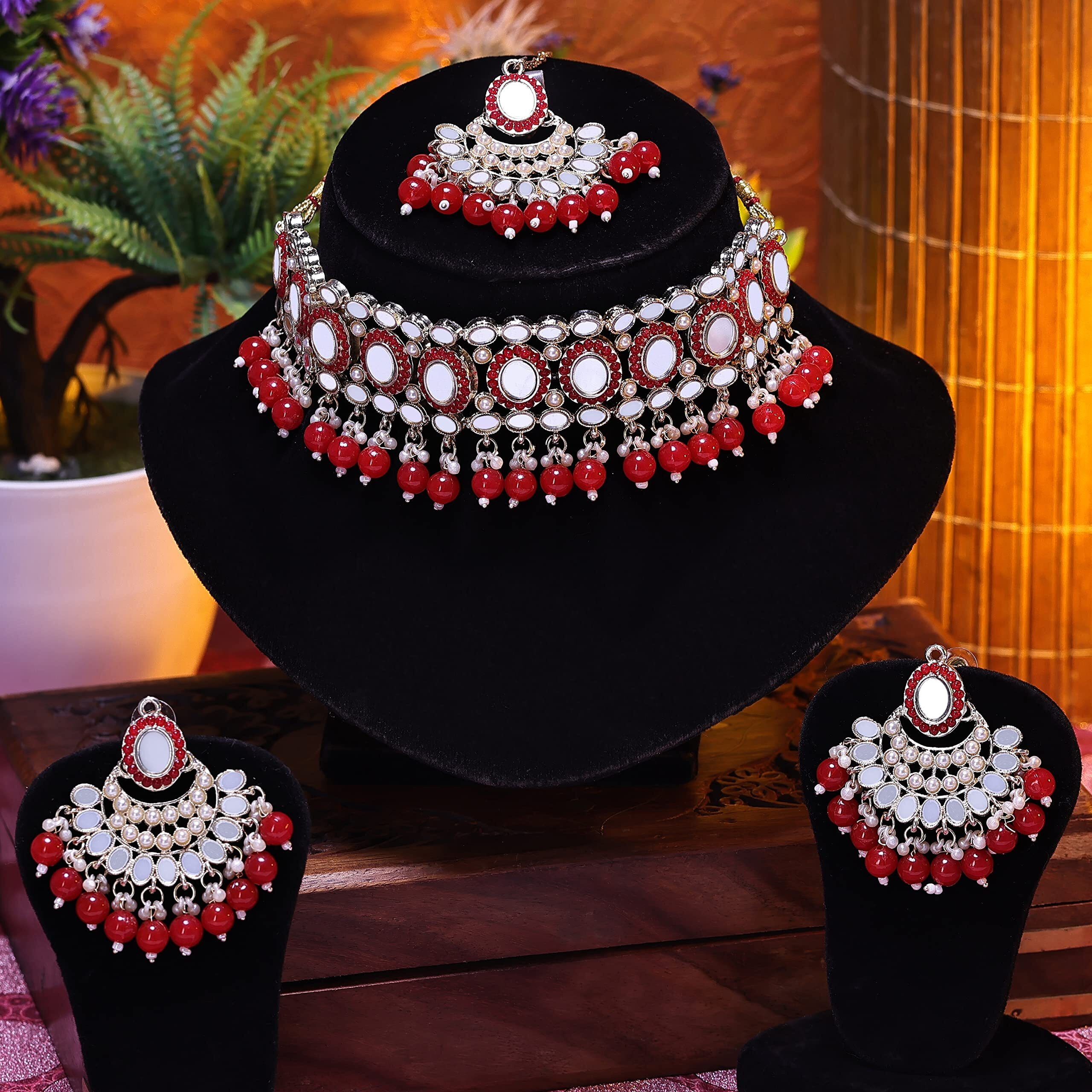 Sukkhi Classy Choker Necklace Earring Jewellery Set With Maangtikka Jewellery Set For Women
