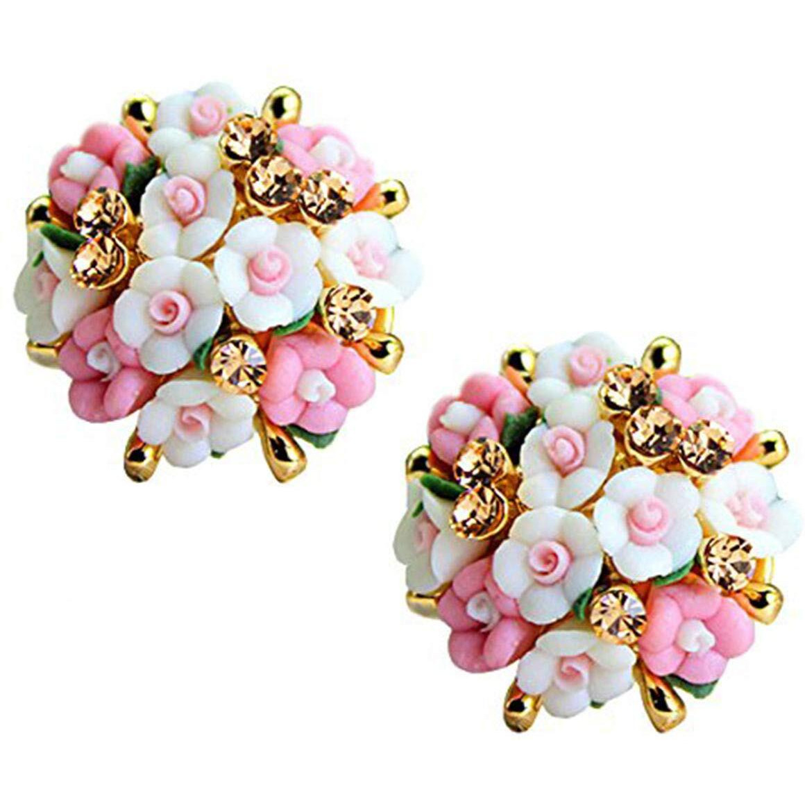 YouBella Jewellery Gold Plated Flower Shape Resin Earrings for Women and Girls (White-Pink)