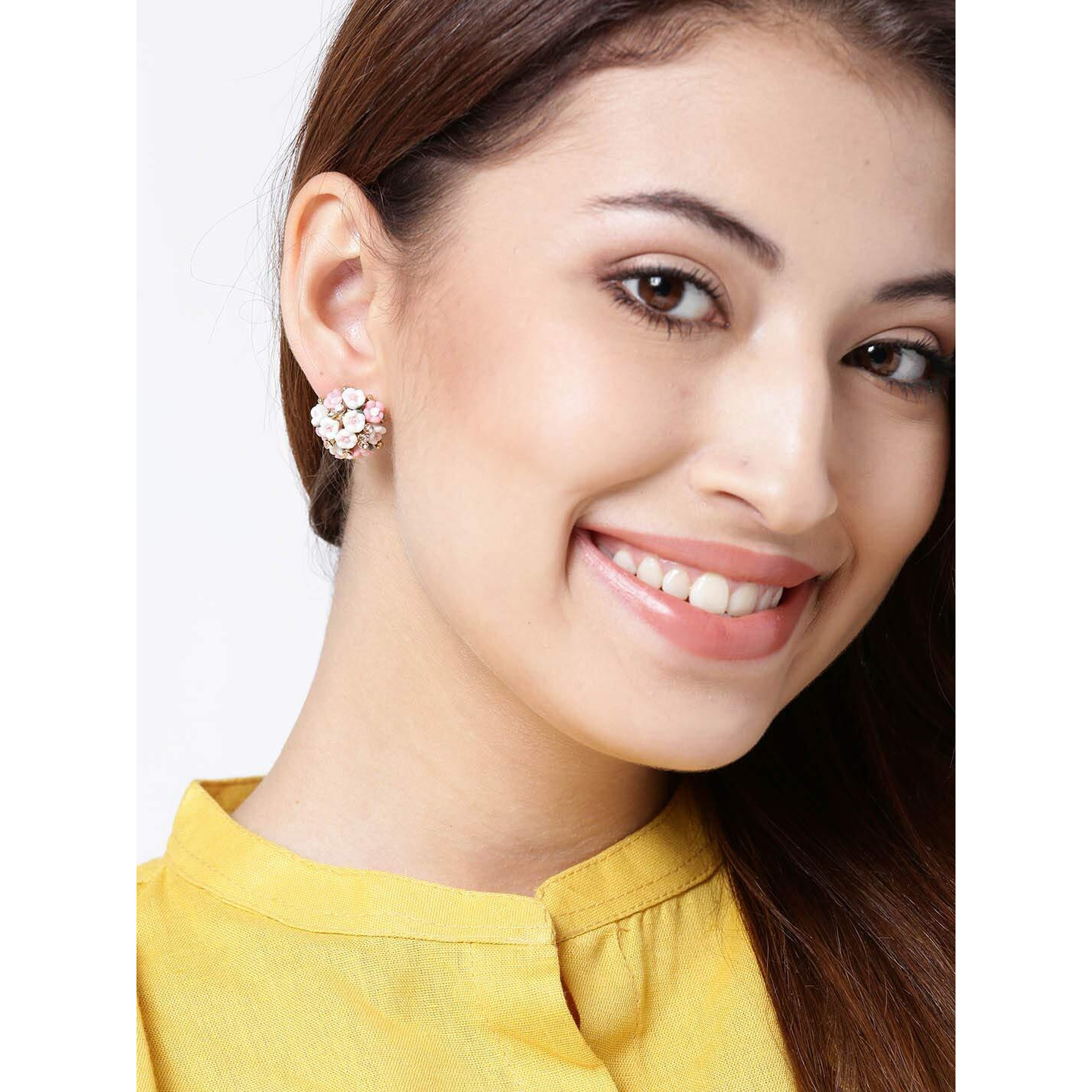 YouBella Jewellery Gold Plated Flower Shape Resin Earrings for Women and Girls (White-Pink)