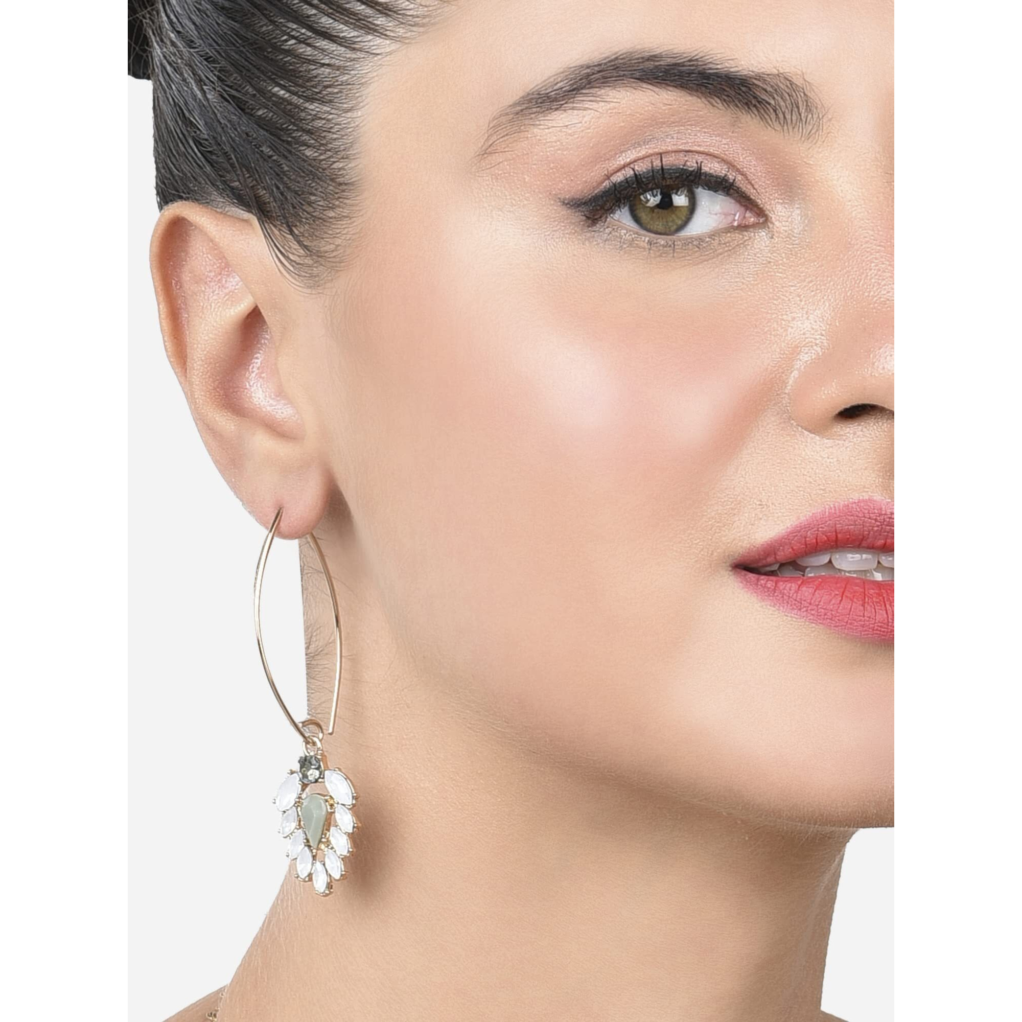 Zaveri Pearls Grey Dazzling Stones Embellished Contemporary Yellow Gold Drop Earring For Women-ZPFK15153