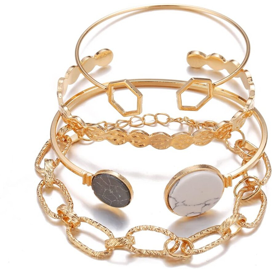 Shining Diva Fashion Latest Stylish Multilayer Gold Plated Bangle Bracelet for Women and Girls (14665b) Set of 4
