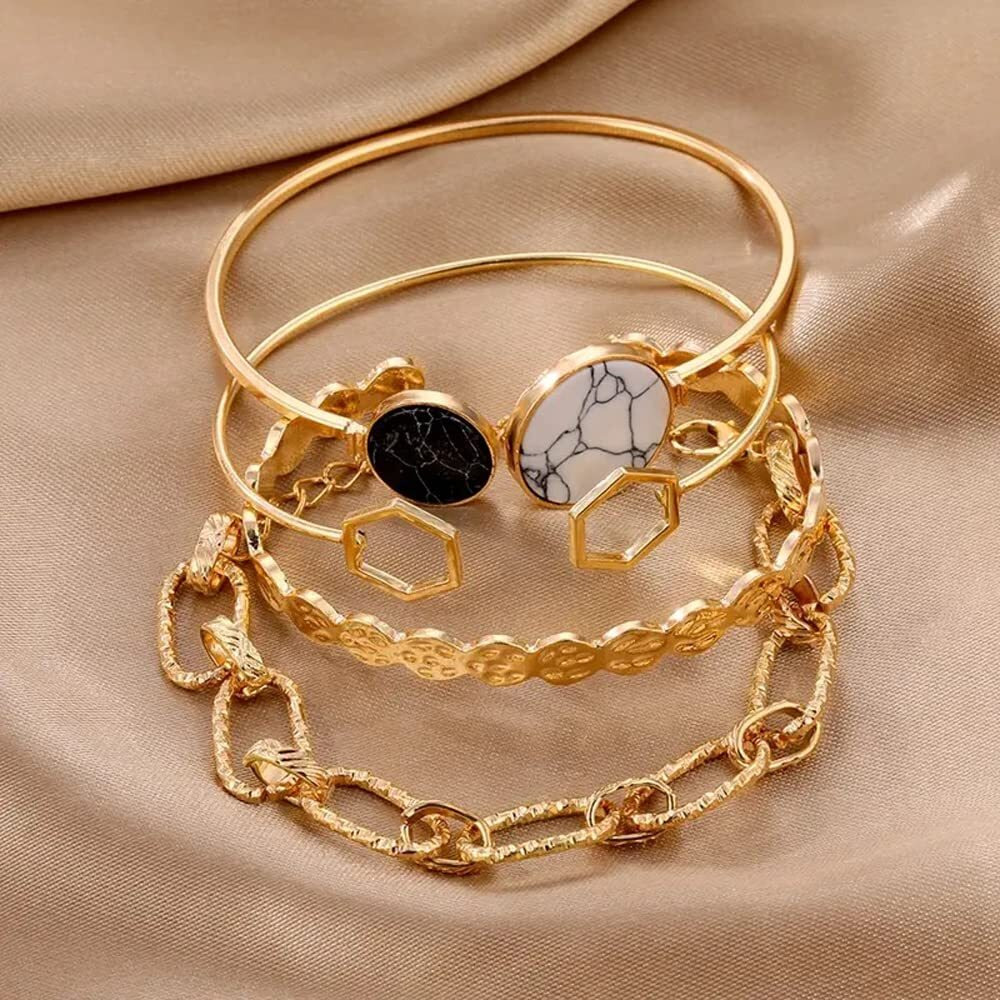 Shining Diva Fashion Latest Stylish Multilayer Gold Plated Bangle Bracelet for Women and Girls (14665b) Set of 4
