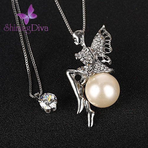 Shining Diva Fashion Long Chain Angel Wings Pendent for Women and Girls (Silver)(rrsd8620np)