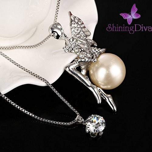 Shining Diva Fashion Long Chain Angel Wings Pendent for Women and Girls (Silver)(rrsd8620np)