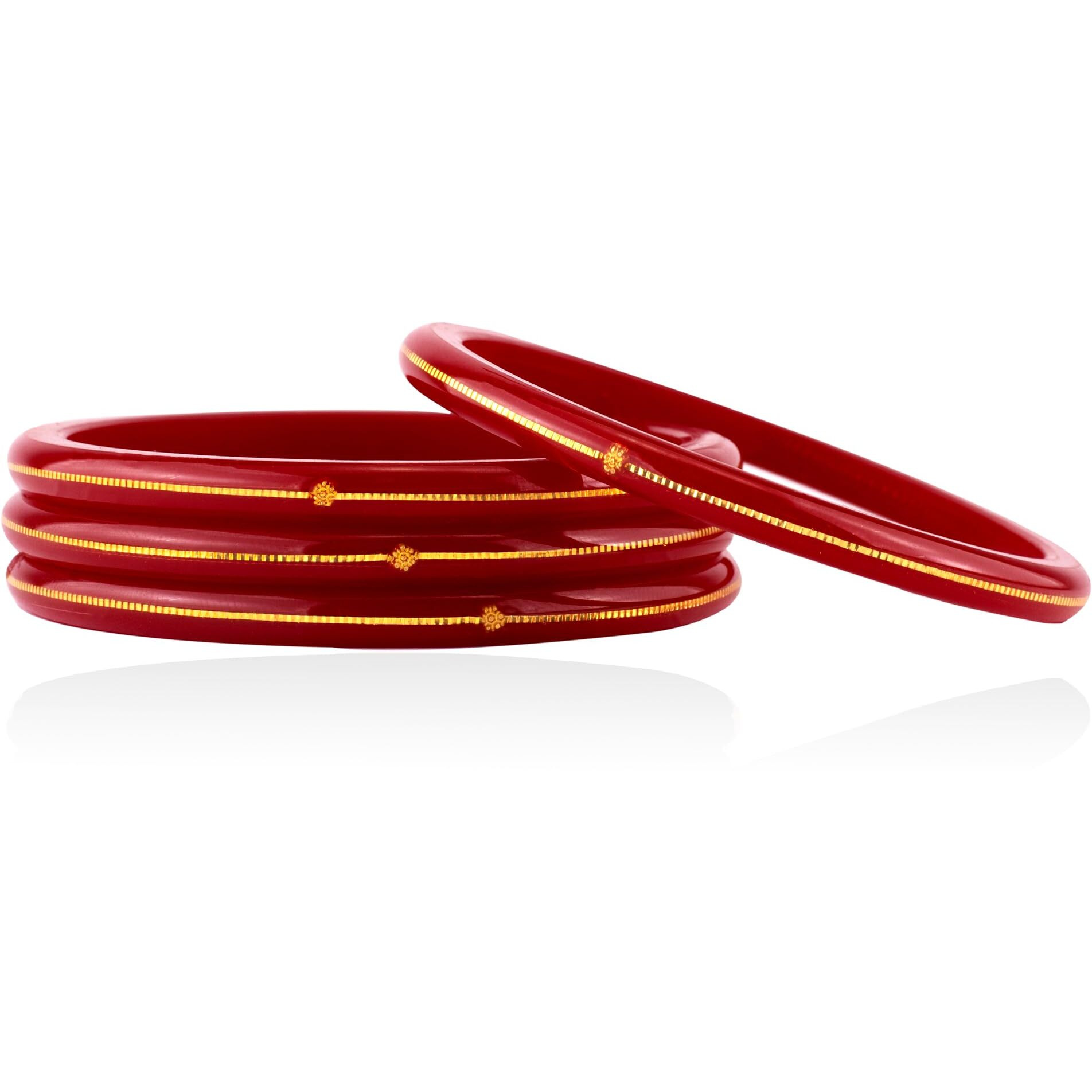 Hem Jewels by Ashok Jewellers 22kt (916) Yellow Gold Bangles/Gold Handmade Chudi/Wedding Chooda for Women with Purity Certificate and 916 Stamp (Set of 4pcs) - Red(2.6 Aani)