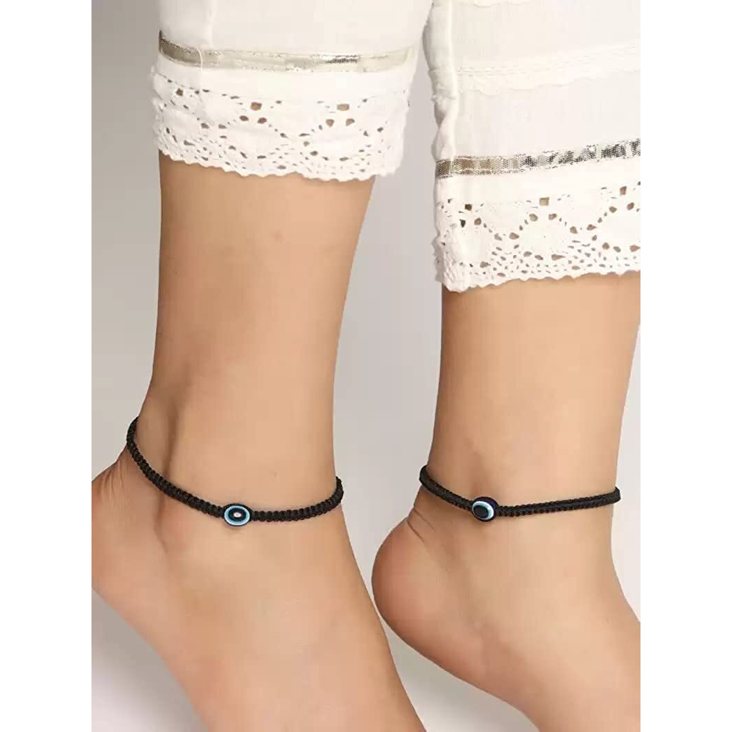 ARTIFICIAL TREE Evil Eye Charms Black Thread Adjustable Anklet (Payal) for Women and Girls (AT ANK 003)