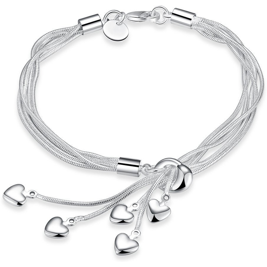 Shining Diva Fashion Heart Charms Silver Plated Cubic Zirconia Stylish Bracelet for Women (10105b)