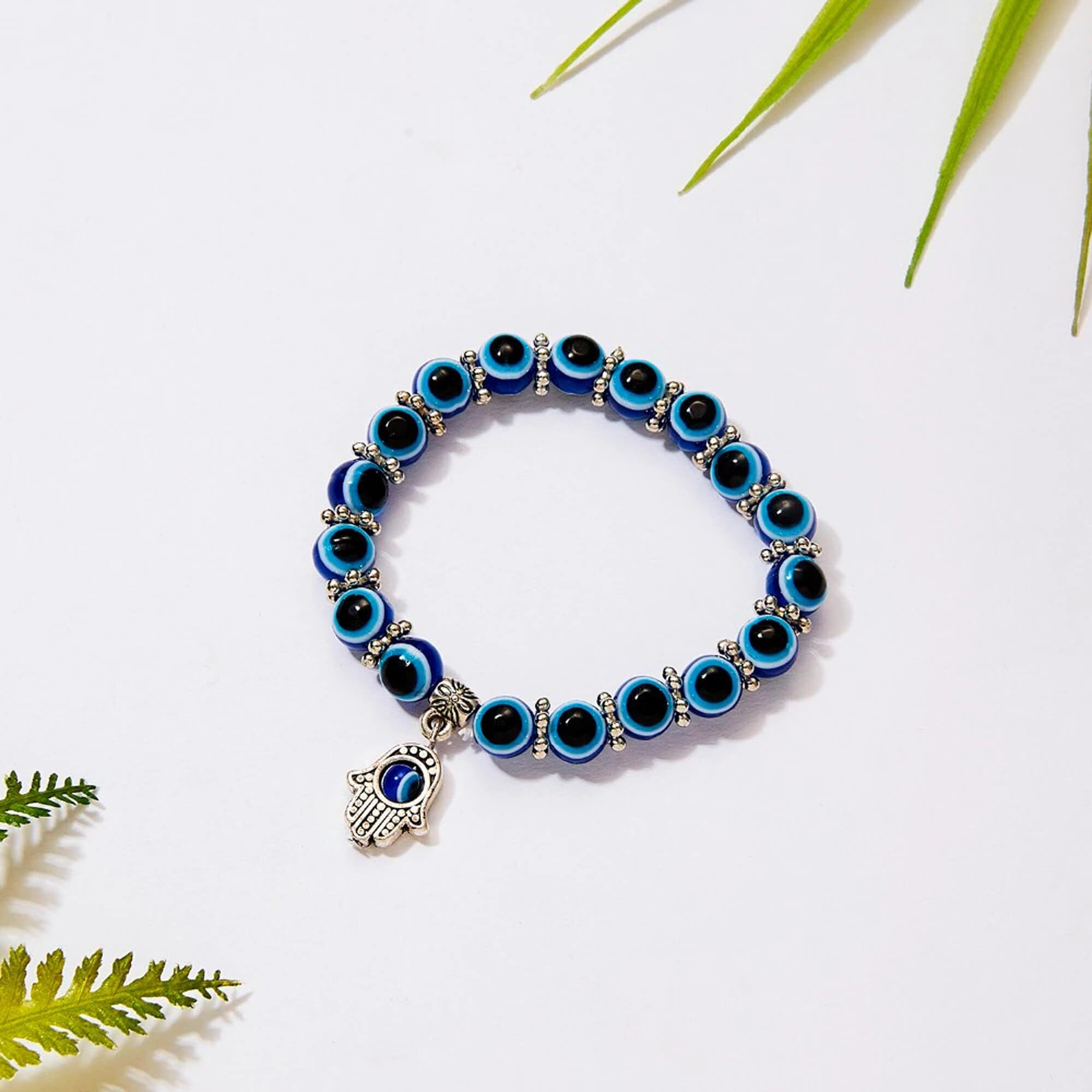 Fashion Frill Evil Eye Bracelet For Women Buddha Hand Wristband Silver Beads Charm Evil Eye Bracelets For Women Girls Love Gifts Jewellery
