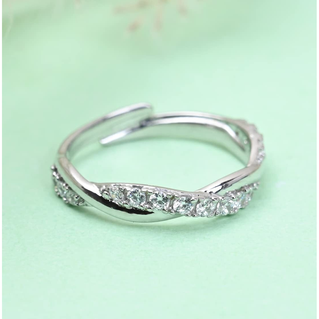 Clara Pure 925 Sterling Silver Twist Finger Ring with Adjustable Band | Gift for Women Girls Wife Girlfriend | Swiss Zircon Rhodium Plated