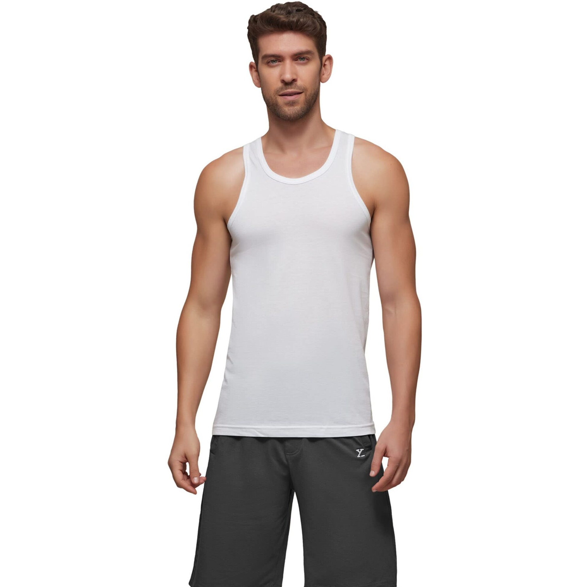 XYXX Men's Ace Premium Cotton Modal Round Neck Vest Pack of 2 (WhiteWhite L)