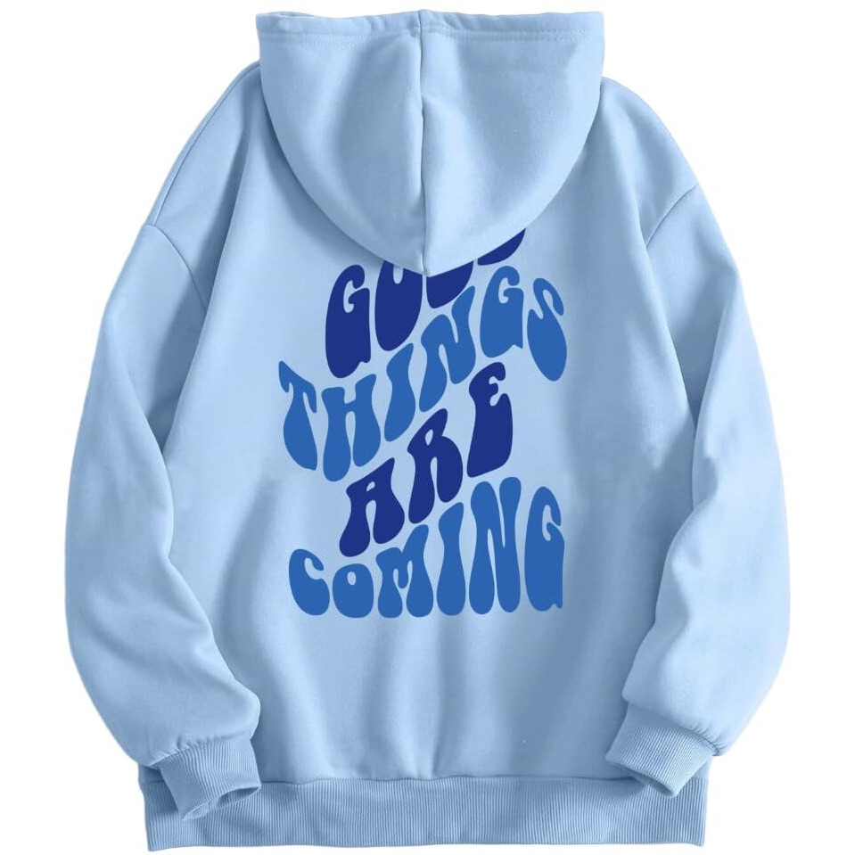 TAGAS Women's Printed Hoodies || Cotton Blend Regular Fit Sweatshirt for Women || Hoodies || Winter Wear for Women Sky Blue (Large)