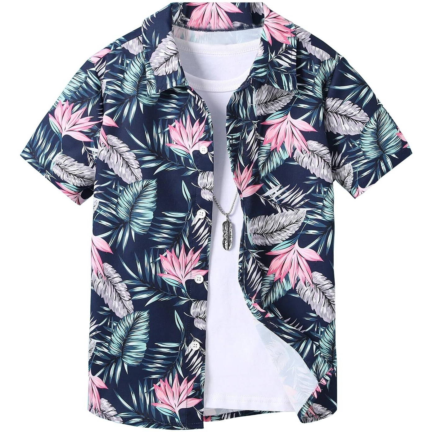 TAGAS Boy's Tropical Regular Fit Shirt (BS-3001-BLUE- Blue 13 Years-14 Years)