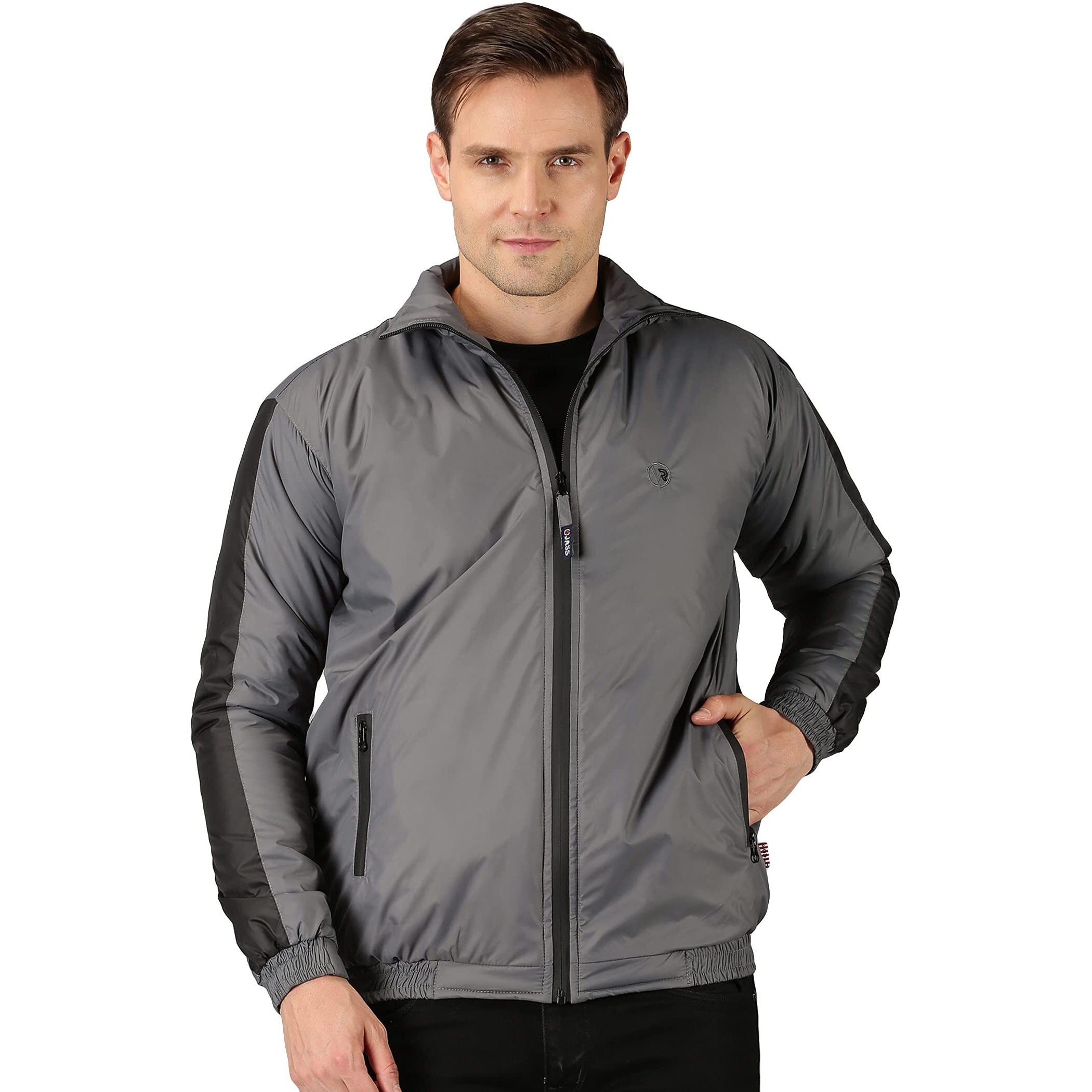 VROJASS Full Sleeve Solid Men's Sleeve Combination Bomper Jacket (XL, Grey)(VROBJF-GM_SB-XL)