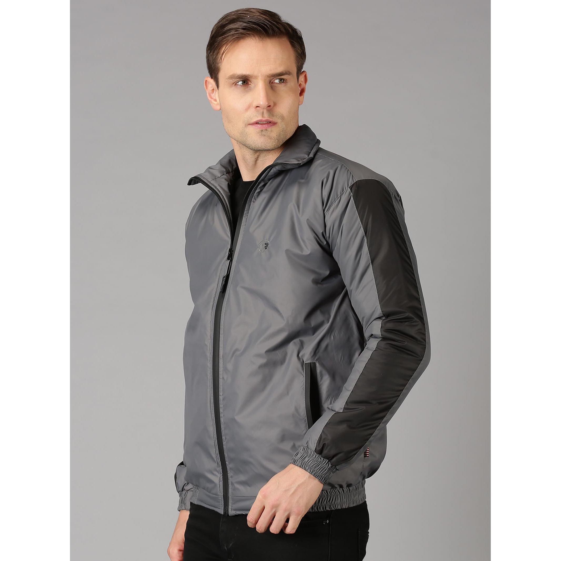 VROJASS Full Sleeve Solid Men's Sleeve Combination Bomper Jacket (XL, Grey)(VROBJF-GM_SB-XL)