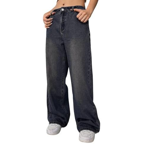GRECIILOOKS Regular Pant Baggy High Waist | Bell Bottom Jeans for Women (GL-DJ-30_Dark Blue