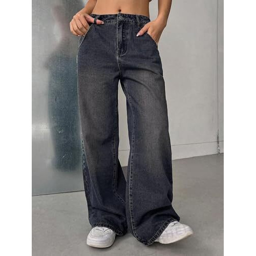 GRECIILOOKS Regular Pant Baggy High Waist | Bell Bottom Jeans for Women (GL-DJ-30_Dark Blue