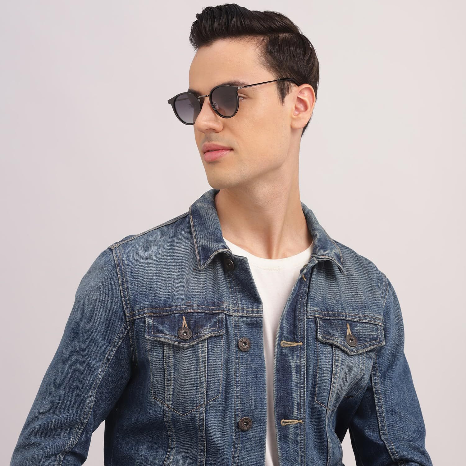 VINCENT CHASE EYEWEAR By Lenskart | Full Rim Round Branded and Stylish Sunglasses | Polarized and 100% UV Protected | Men & Women | Small | VC S11164 (Frame Grey/Lens Grey)