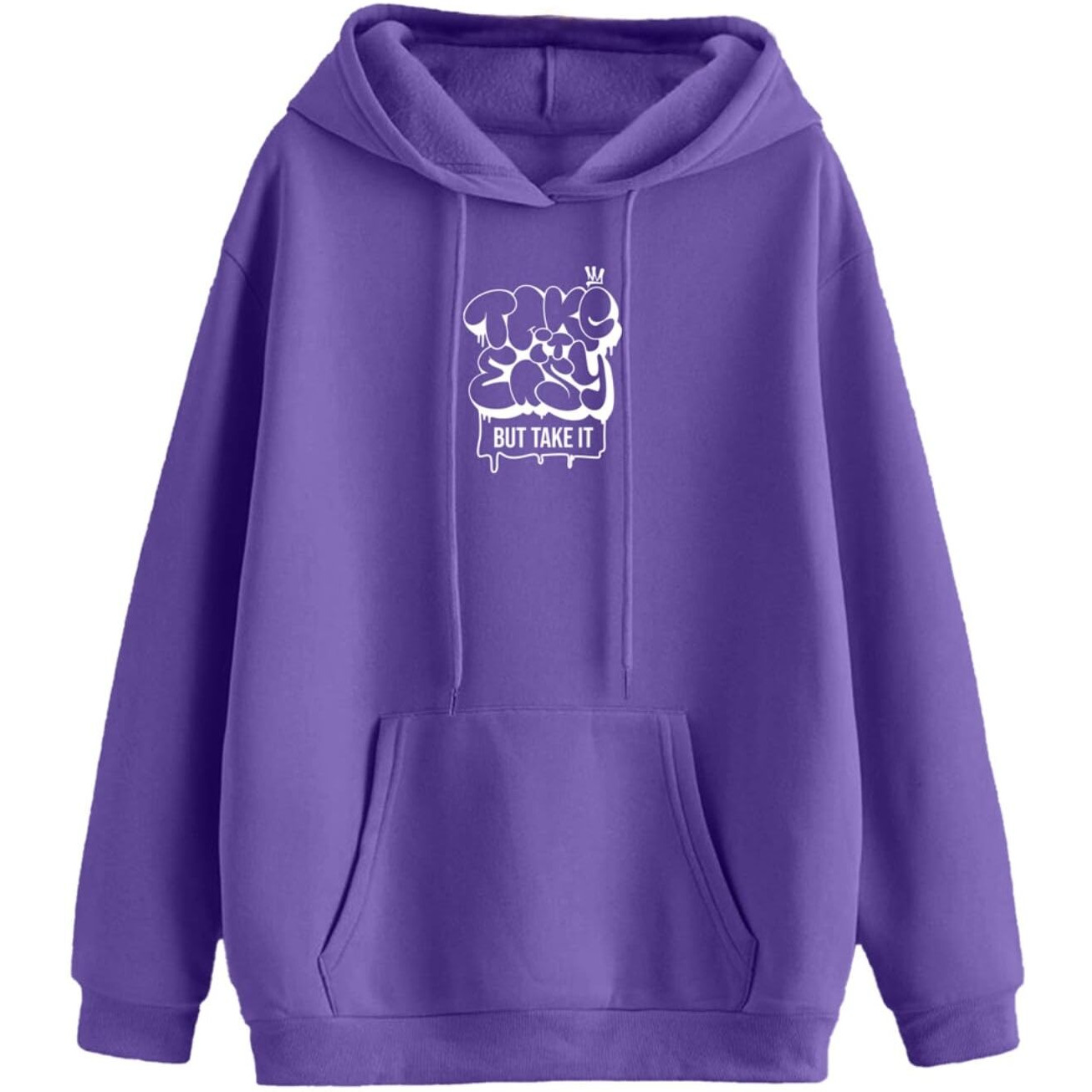JUNEBERRY Cotton Polly Fleece Oversized Fit Purple Graphic Hoodie for Women (JHD0423PRPT31_M)