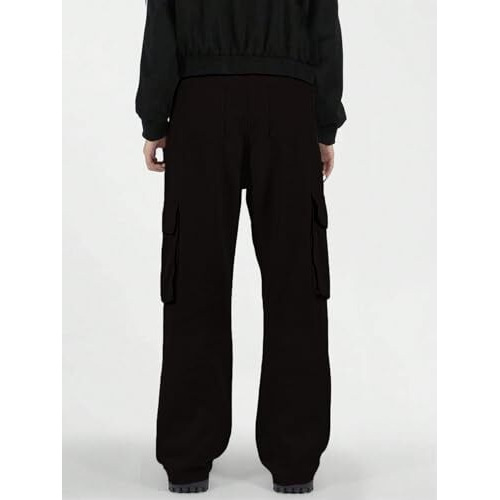GRECIILOOKS Regular Fit Cotton Trousers Baggy Pants Cargos for Men (GL-TP-1076_Black_XL)