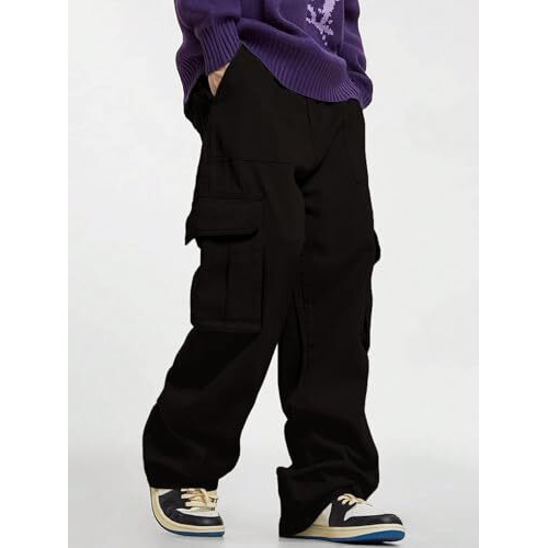 GRECIILOOKS Regular Fit Cotton Trousers Baggy Pants Cargos for Men (GL-TP-1076_Black_XL)