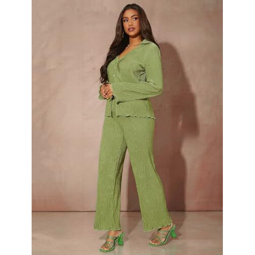 GRECIILOOKS Poly Cotton Casual Standard Length Stylish | Textured Travel for Full Sleeve Women Co-ord Set (GL-W1912&TR941_Lime Green_S)