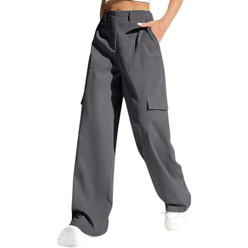 GRECIILOOKS Loose High-Waisted Pants | Korean Trousers for Women (GL-TR1043_Grey