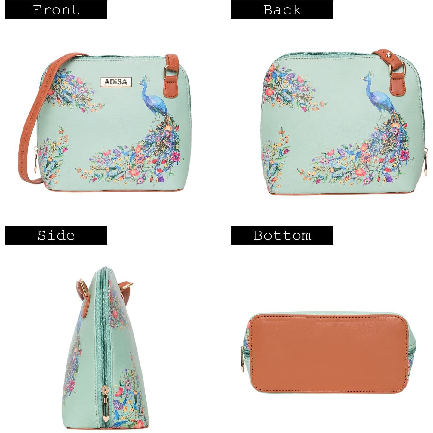 ADISA Women Girls Floral Print Faux Leather Sling Bag Crossbody (Sea Green)
