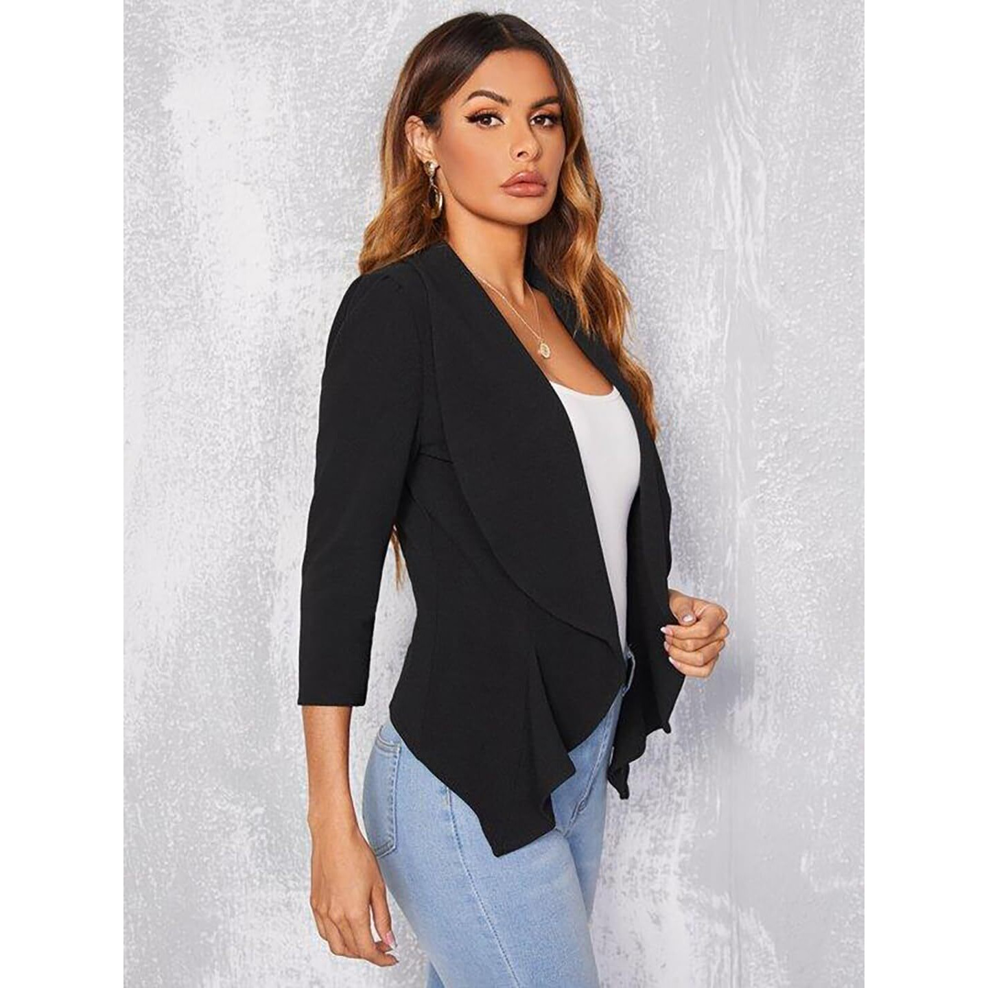 KOTTY Solid Mandarin Formal Women Blazer Coal Black