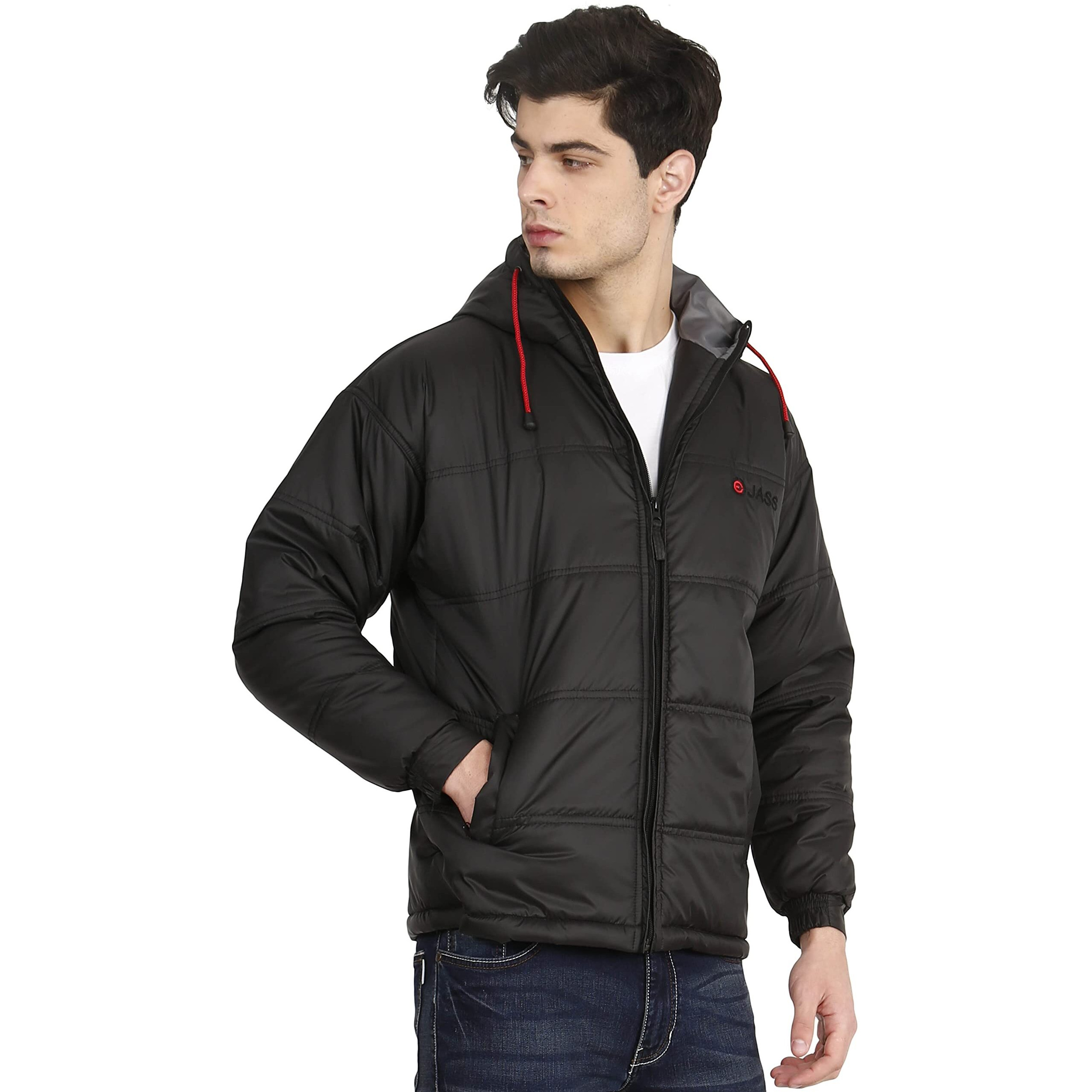 OJASS Men's Full Sleeve Solid Bomber Jacket - Black, Medium - Cotton Standard Length