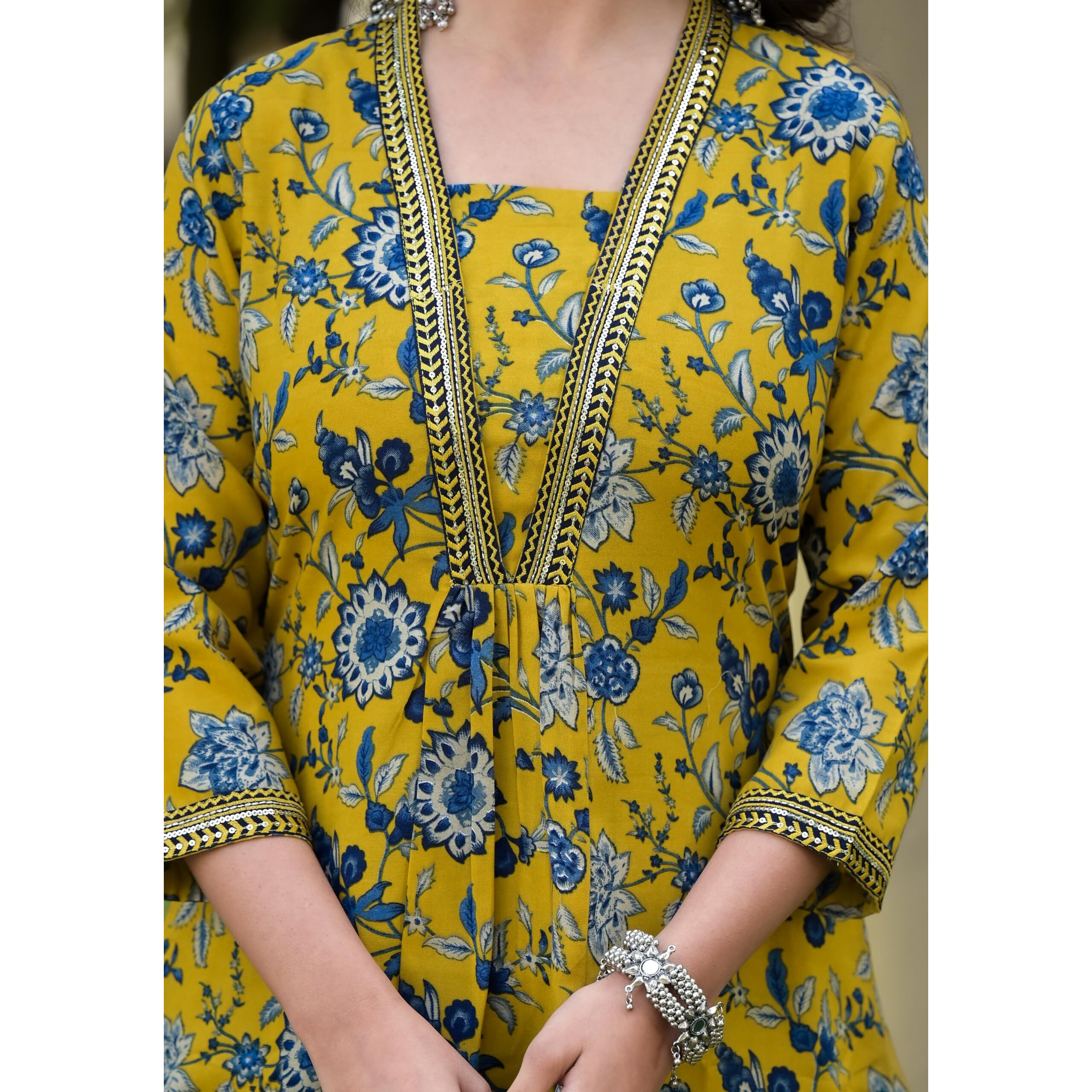 KLOSIA Women Block Printed Anarkali Kurta and Pant Set with Dupatta |Kurta Set for Women |Kurta Set with Dupatta for Women | Suit Set | Embroidery | Ethnic Set | Printed Kurta Set | (X-Large) Green