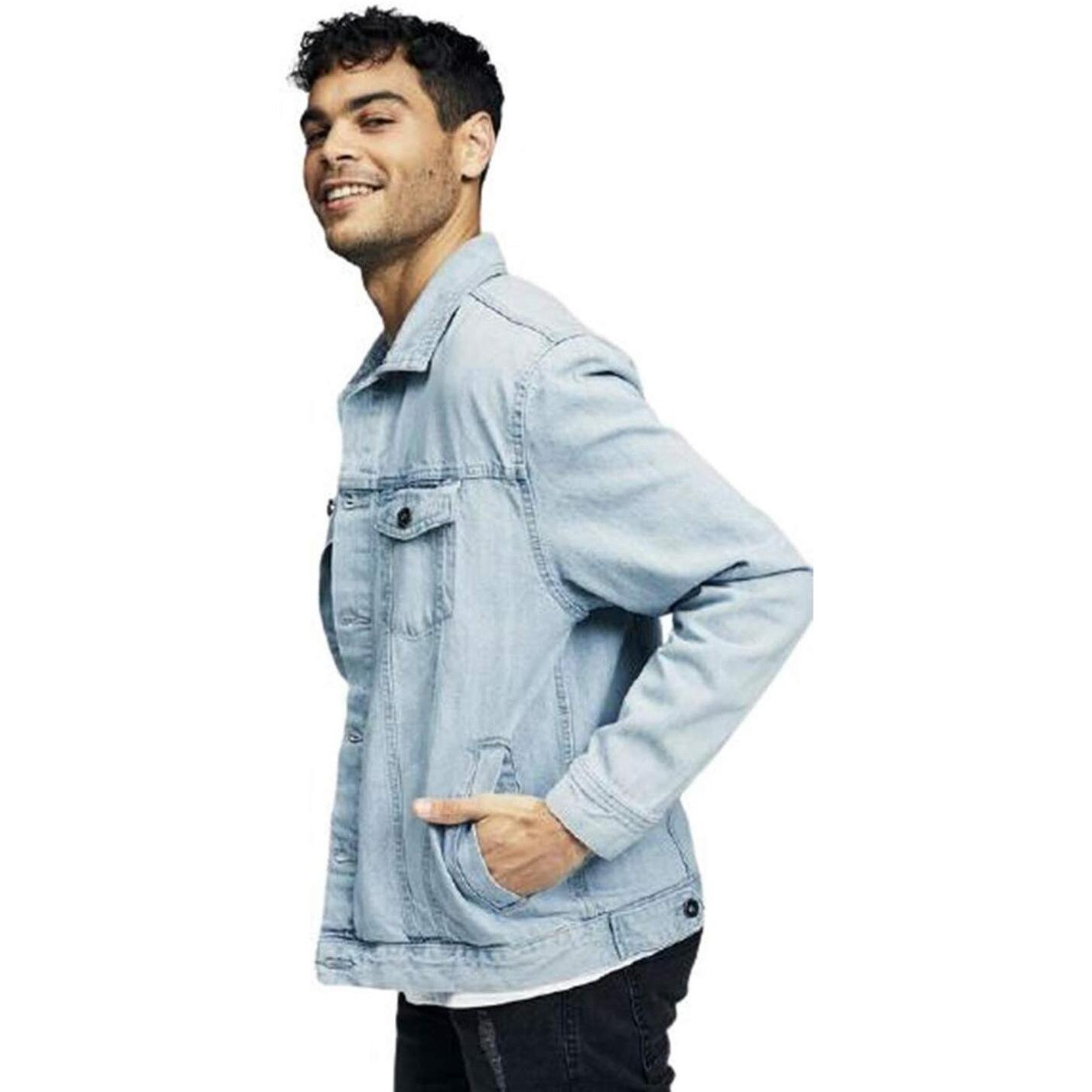 KOTTY Men Denim Full Sleeve Regular Winter Jacket(LightBlue,XL)
