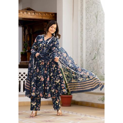 FABNEX kurta set for women | Women Kurta | Women Kurta Sets Kurtis | Women Kurta Pant Set | Women Kurta Pant Set Women Kurti Set with Pant (K-65-66) (Big, Blue, M)
