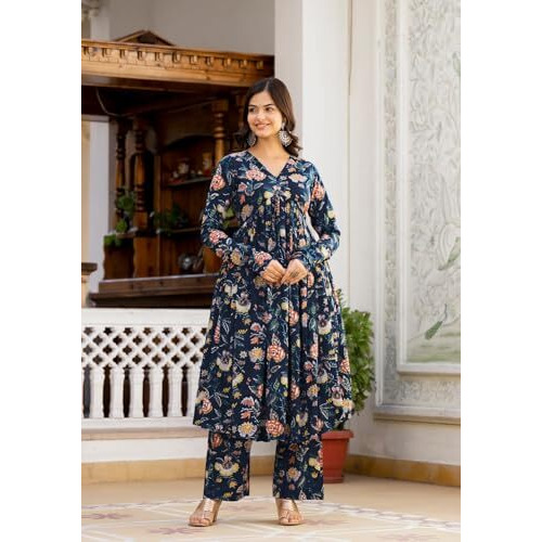 FABNEX kurta set for women | Women Kurta | Women Kurta Sets Kurtis | Women Kurta Pant Set | Women Kurta Pant Set Women Kurti Set with Pant (K-65-66) (Big, Blue, M)