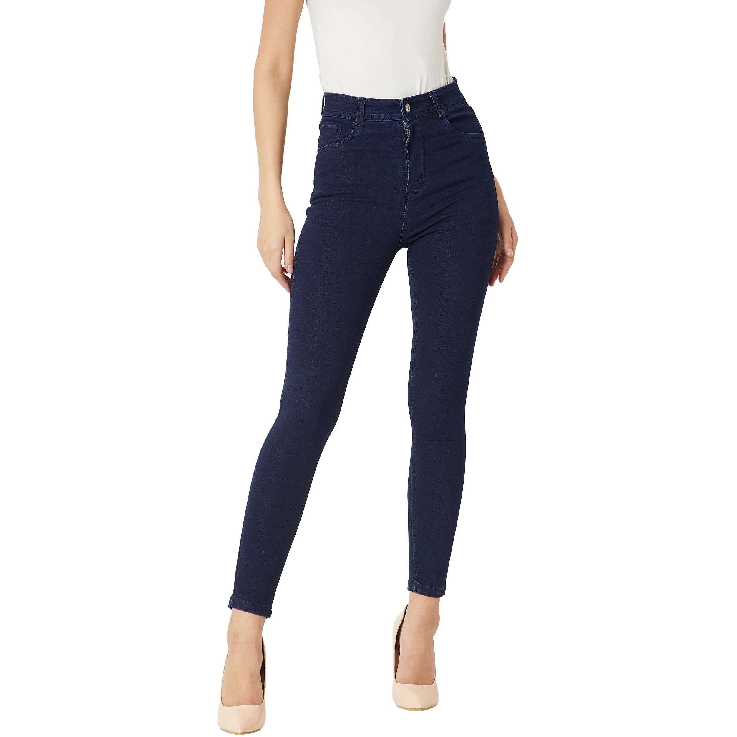 Miss Chase Women's Navy Blue Denim Skinny Fit High Rise Clean Look Regular Length Stretchable Denim Jeans(MCAW18DEN02-76-71-34, Navy Blue, 34)