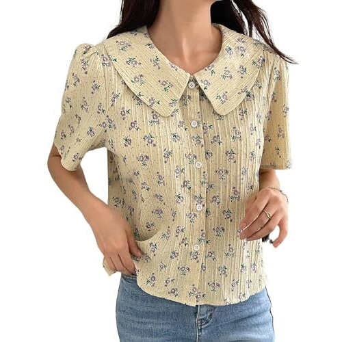 GRECIILOOKS Floral Regular Fit Long Tops Oversized Shirt for Women (GL-W1896_Yellow L)