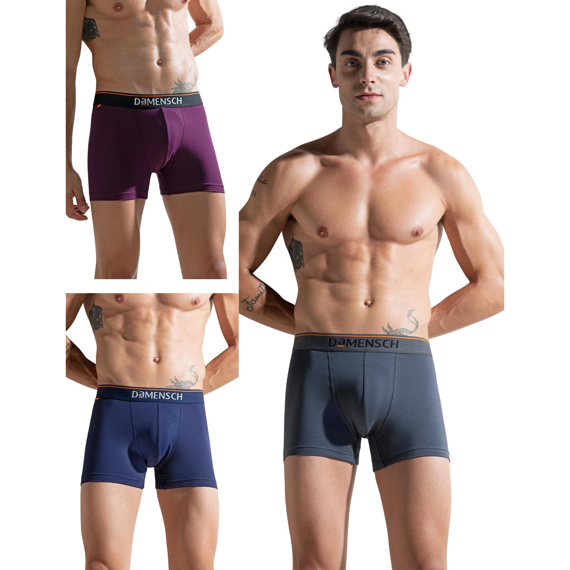 DAMENSCH Men's Cotton Blend Trunks (Pack of 3) (DAM-CTS-T-VOV-NNY-CCD-PACK-3-M_Violet View, New Navy, Charcoal Dust_M)