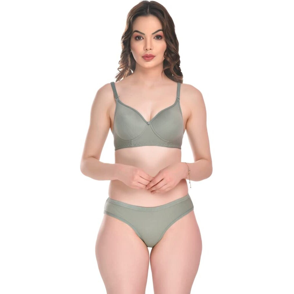 SGC SWEDEN Women Lingerie Set Non-Padded Women Cotton Full-Coverage Bra and Hipster Set Sexy Bra Panty Set Women Innerwear Pack of 3 Sets (B, Pink-Blue-Green, 34)