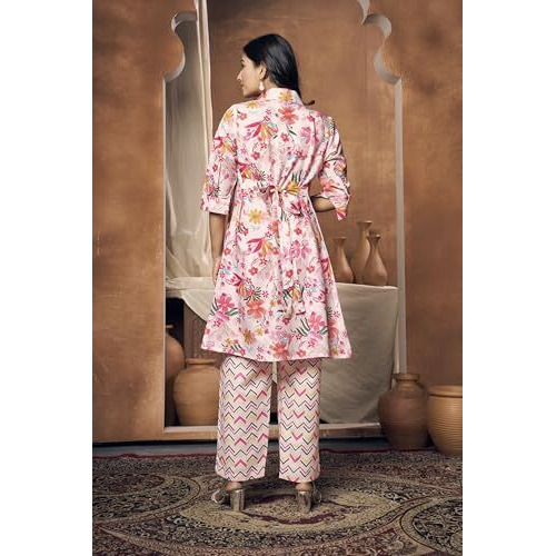 GRECIILOOKS 3 Piece Co-Ord Set for Women | Formal/Office Co-Ord Set for Women | Blazer Co-Ord Set for Women | Designer Kurta Set for Women | Kurta Set (in, Alpha, XL, Regular, Pink)