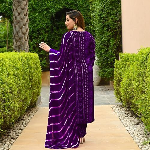 ANNI DESIGNER Women's Rayon Blend Straight Bandhej Printed Kurta with Pant & Dupatta (Baghira Begani_XXL_Begani_XX-Large)