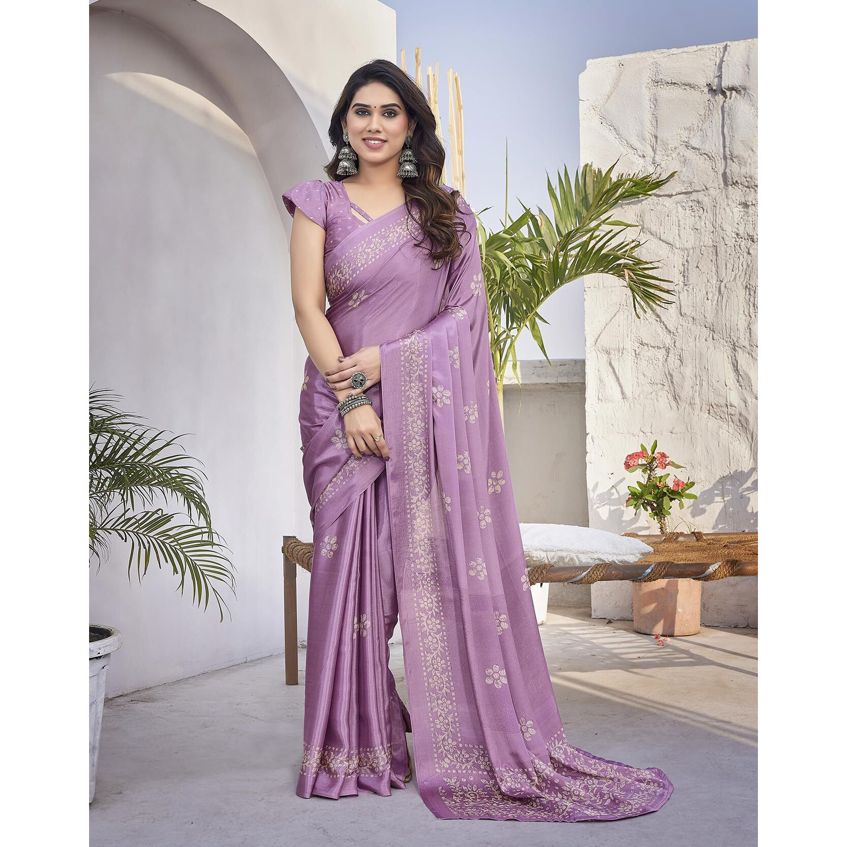 Yashika Women's Elegant Chiffon Saree with Blouse Material - Embrace Trendy Style and Timeless Elegance in this Exquisite Attire (AZ-YS-P1-UTISHA PURPLE)
