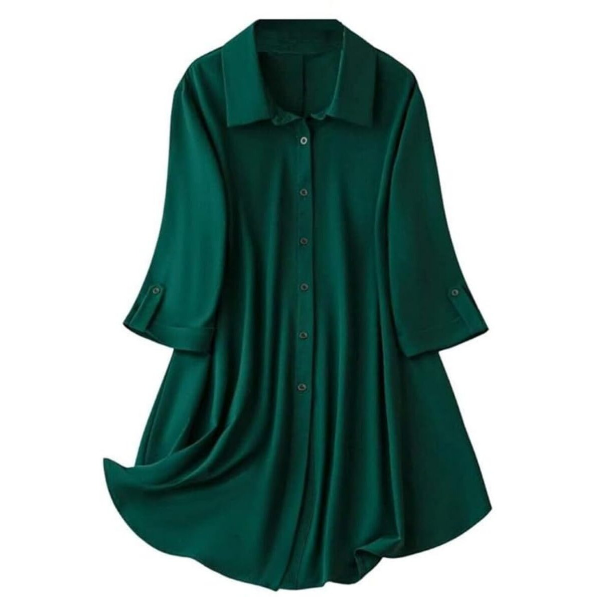 Leriya Fashion Western Dress || Rayon Solid Button Front Shirt Dress for Women || Roll Tab Sleeve & Collared Neck Flared Dress || Office || Summer Short Dresses for Women. (LF-WD1099-M-Green)