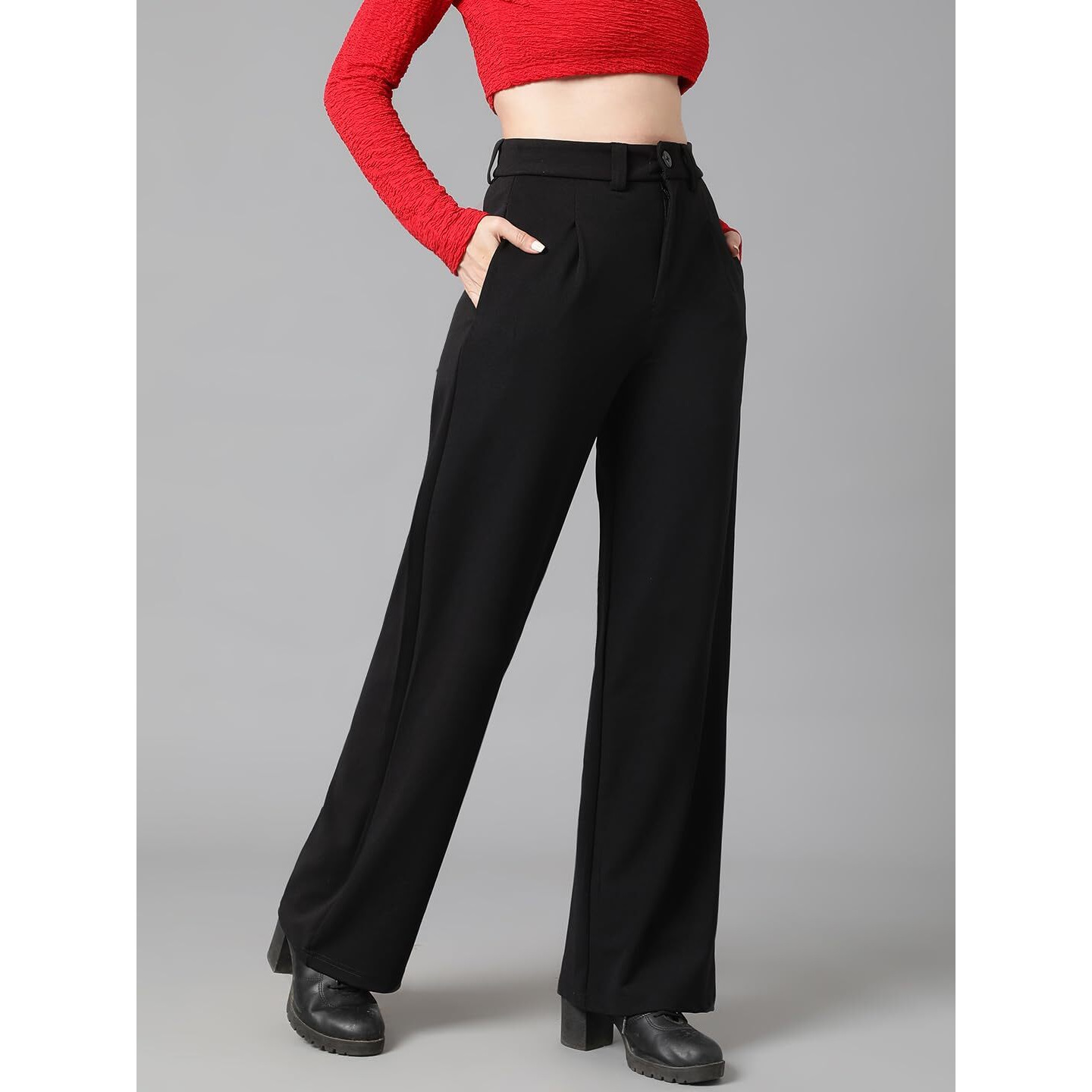 KOTTY Womens Polyester Blend Straight Fit Trousers Jade Black