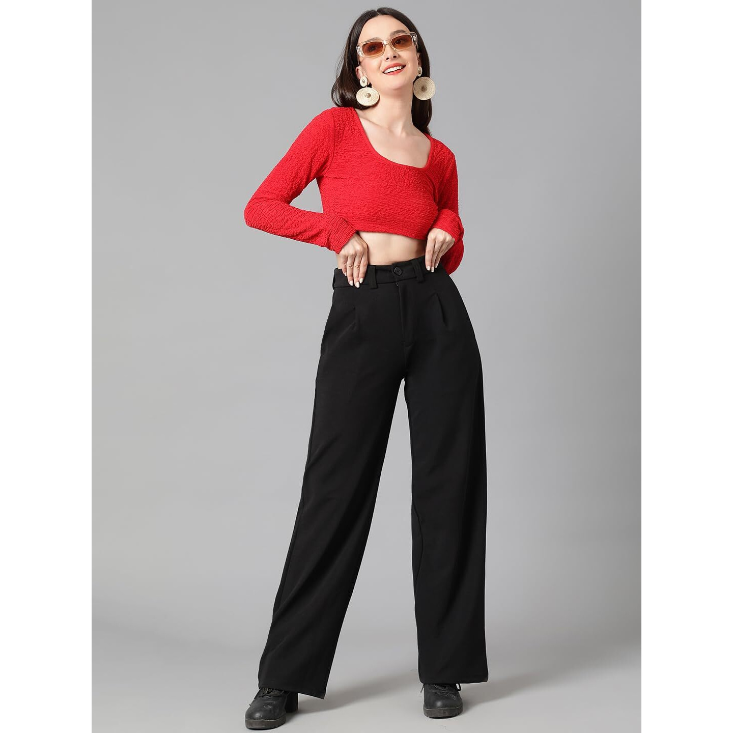 KOTTY Womens Polyester Blend Straight Fit Trousers Jade Black