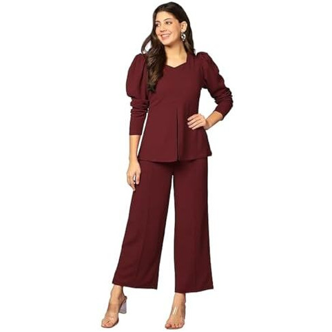 GRECIILOOKS Womens A-Line Lycra Regular Fit Co-Ord Set (Red, Small)
