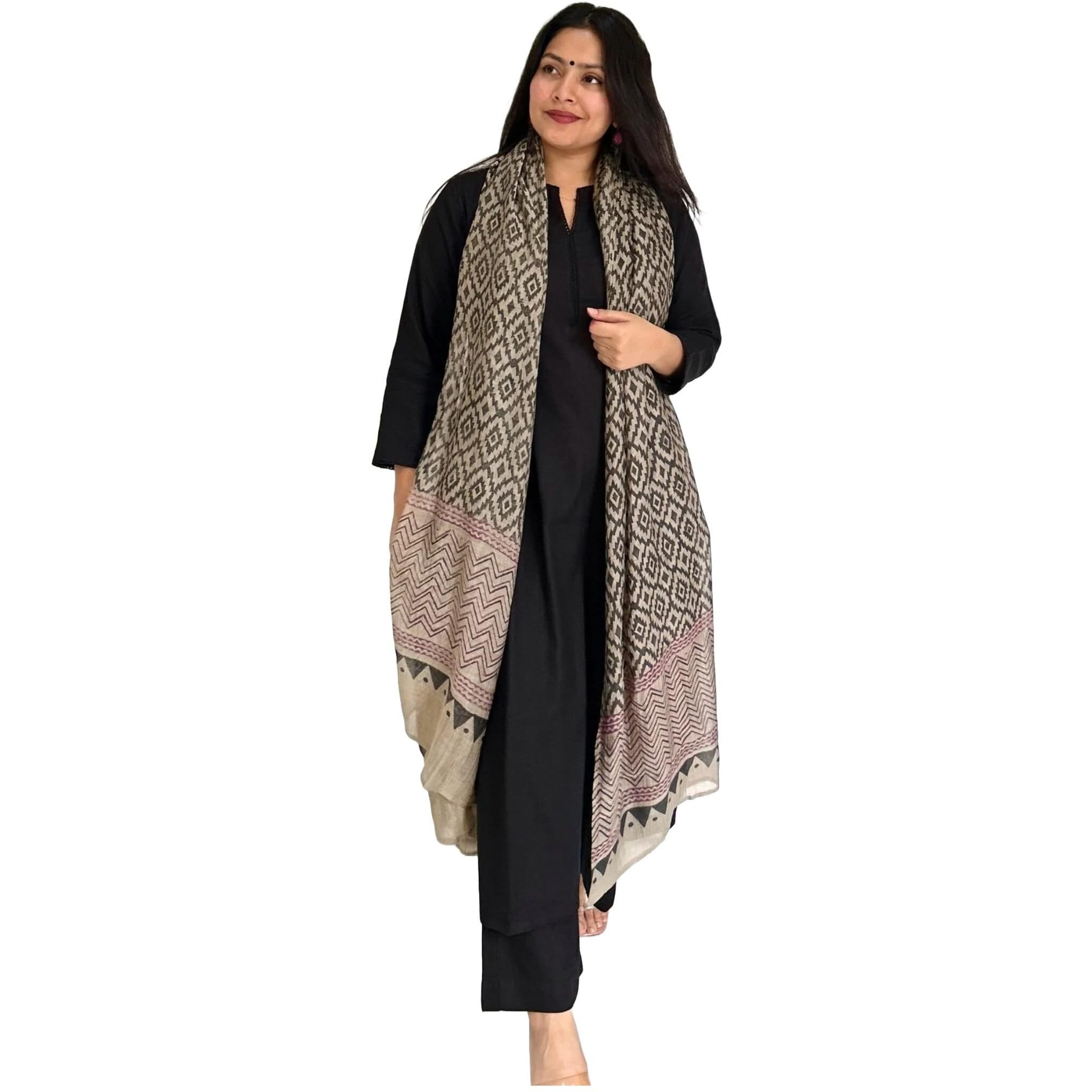 GoSriKi Women's Rayon Blend Straight Solid Kurta with Pant & Dupatta (Jamana Black-GS_L_Black_Large)