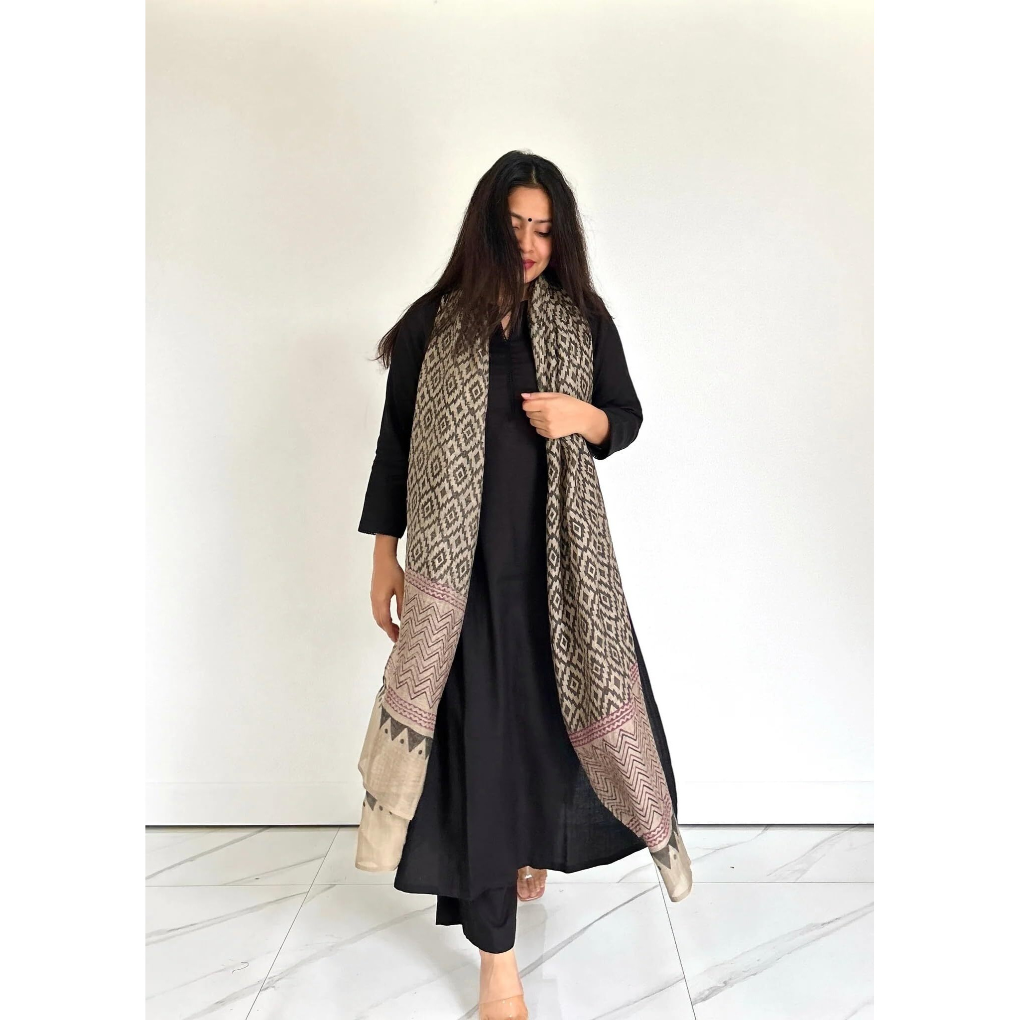 GoSriKi Women's Rayon Blend Straight Solid Kurta with Pant & Dupatta (Jamana Black-GS_L_Black_Large)
