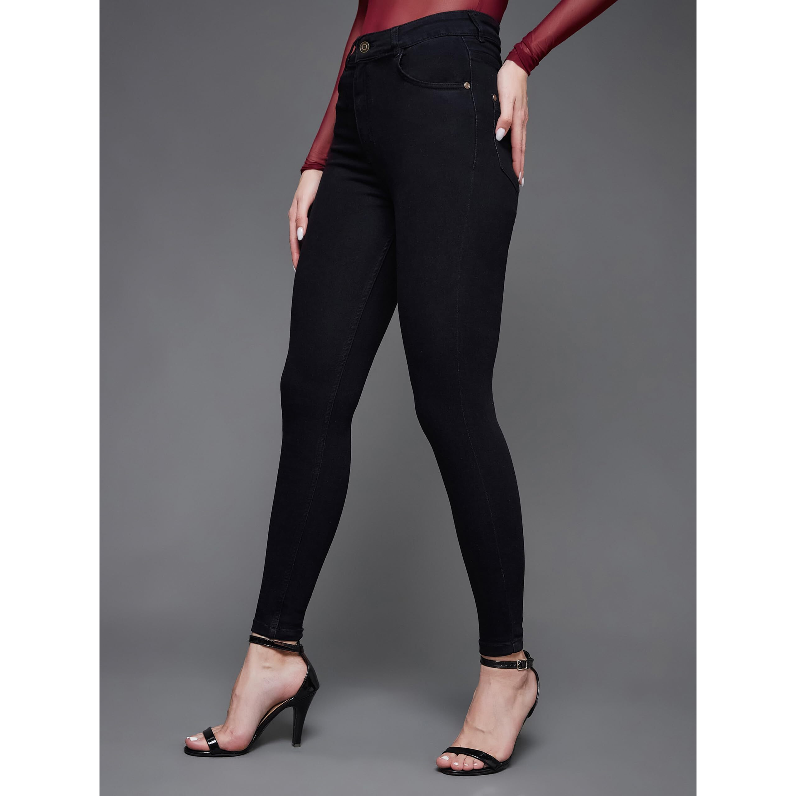 Miss Chase Women's Skinny Fit High Rise Clean Look Regular Length Stretchable Denim Jeans (MCAW18DEN02-76-62-36, Black, 36)